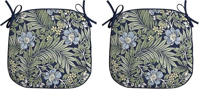 Arden Indoor/Outdoor Foam Seat Pad, 2 Pack, 17 x 16, Patio Cushion, Water Repellent, Fade Resistant, Foam Cushion Sapphire Morrison Floral-VerdiqueGarden