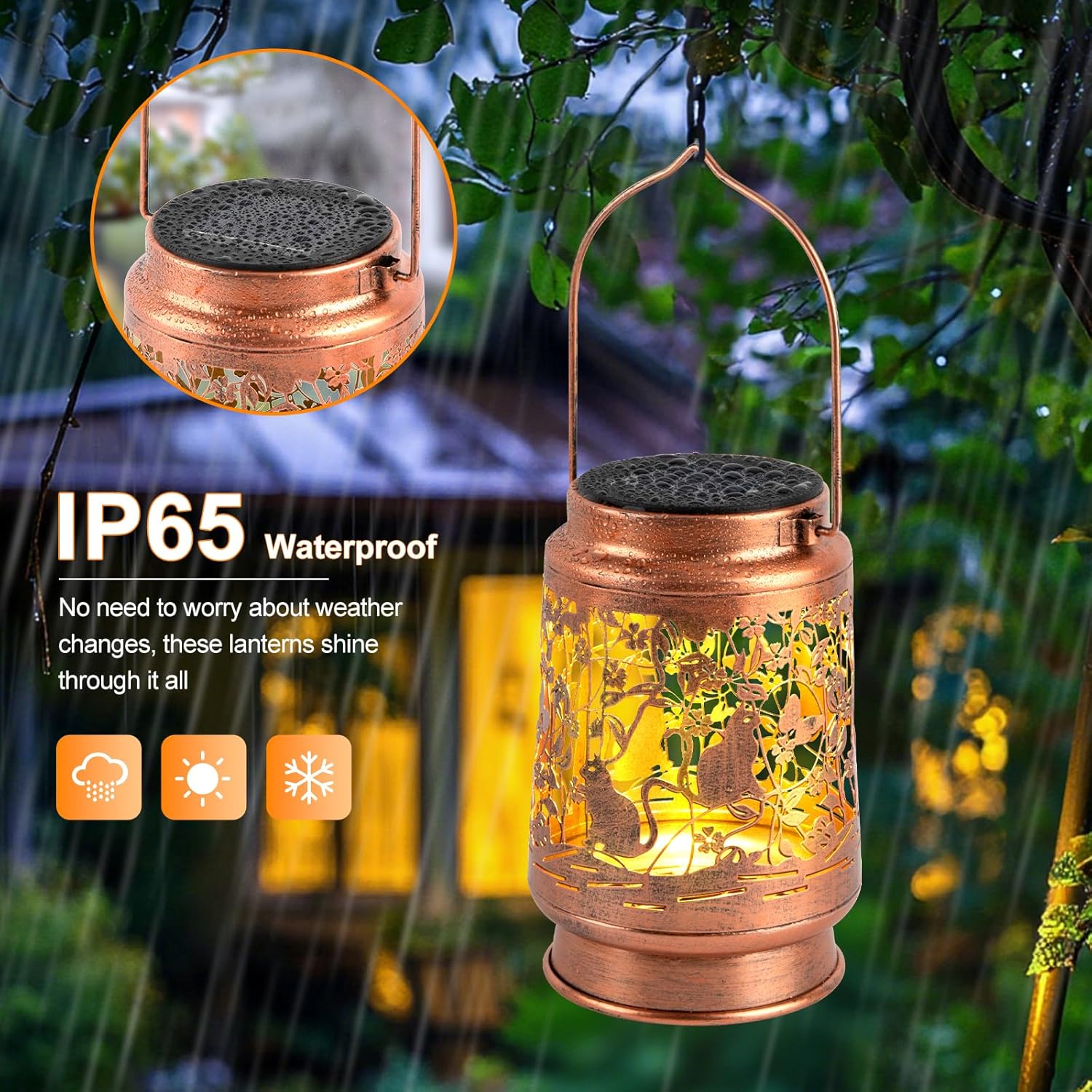 Solar Lanterns Outdoor Waterproof, Cat Garden Decor for Yard Porch Lawn Patio Pathway, Hanging Solar Lights Birthday Gifts for Women Mom Grandma Sister Friend-VerdiqueGarden