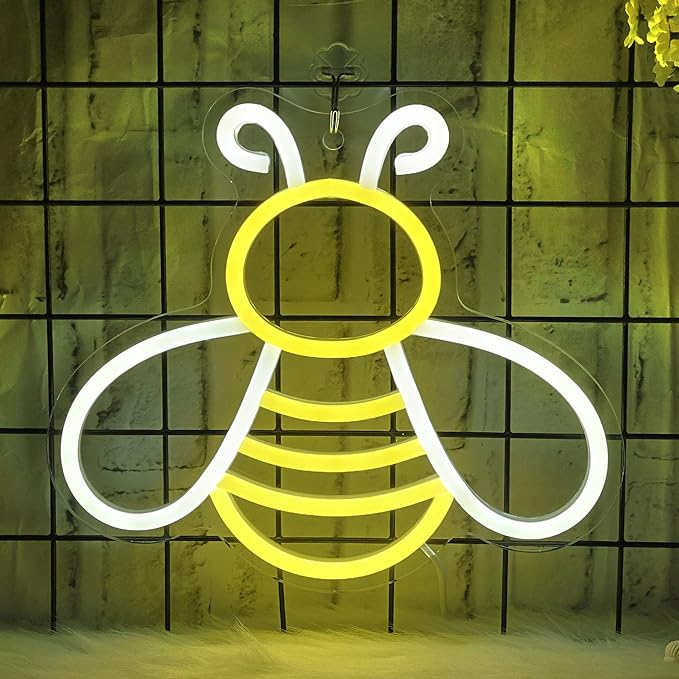 Bee Neon Sign - Dimmable Honey Neon Light Wall Decor, Birthday Party Decorations for Home, Patio, Garden, Bars, Hotels, Stores - Gift for Friends, Family, and Kids-VerdiqueGarden