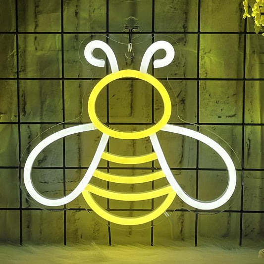 Bee Neon Sign - Dimmable Honey Neon Light Wall Decor, Birthday Party Decorations for Home, Patio, Garden, Bars, Hotels, Stores - Gift for Friends, Family, and Kids-VerdiqueGarden