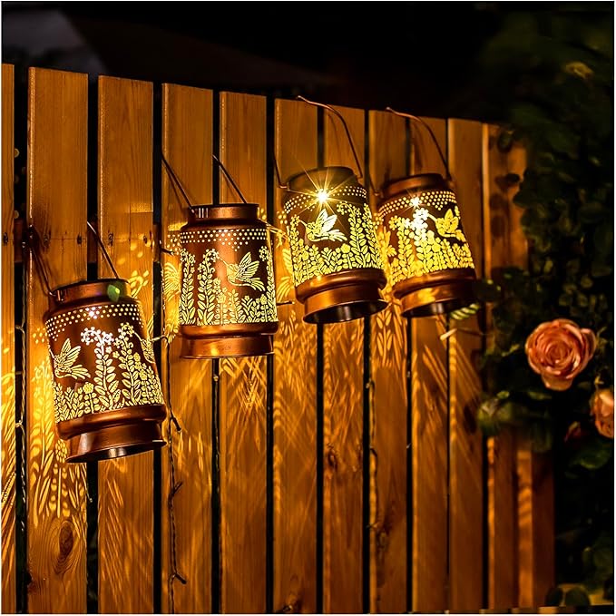 Hummingbird Solar Lanterns Outdoor Waterproof Hanging Solar Lights Hummingbird Gifts for Women Men Metal Decorative LED Hummingbird Lanterns for Garden Decor,Yard,Patio,Lawn,Tabletop,Pathway,Landscape-VerdiqueGarden