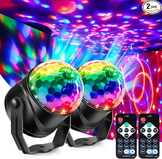 2-Pack DJ Disco Ball, Party Lights Sound Activated with Remote, Strobe Light for Home Room Dance Birthday Party Supplies, Stage Lamp for New Years Birthday Halloween Christmas Decorations-VerdiqueGarden