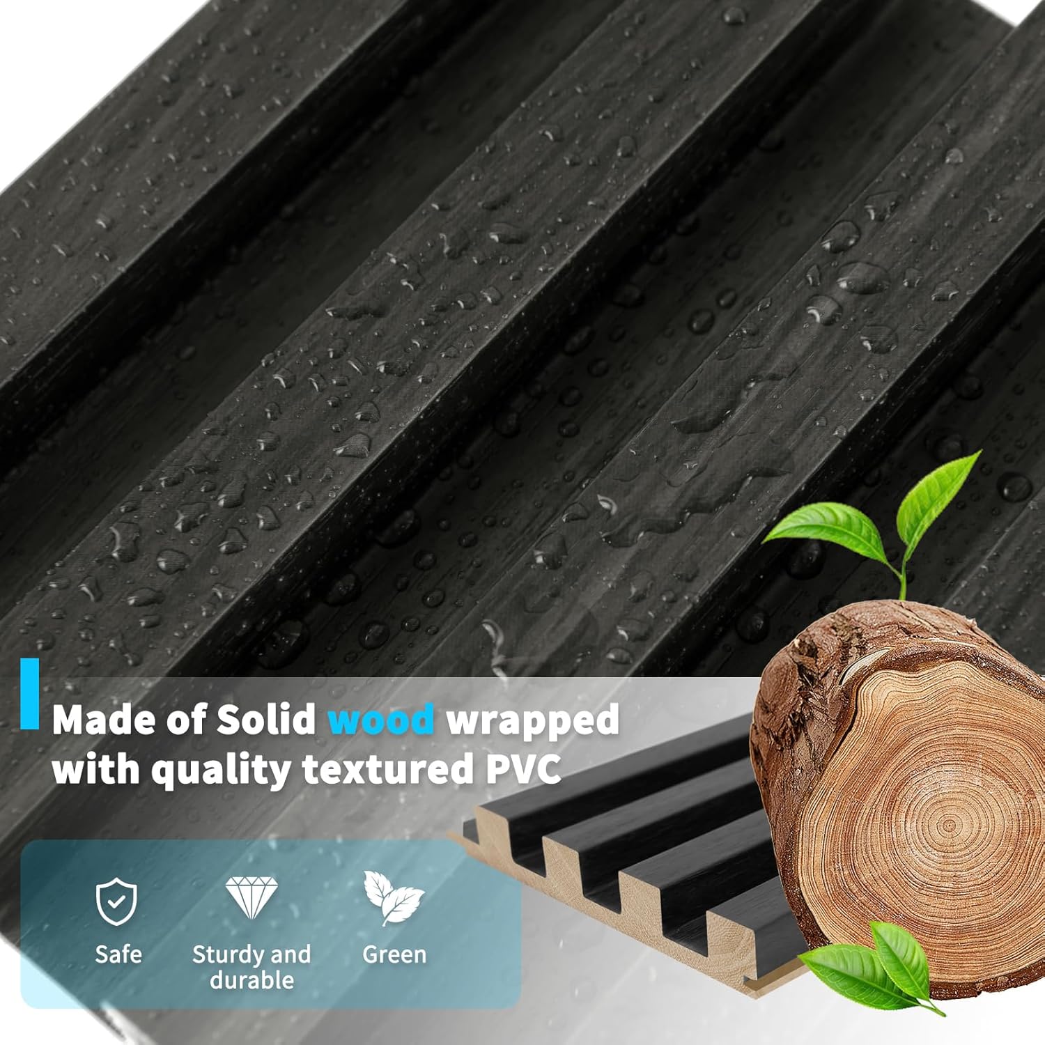 Art3d Slat Wood Wall Paneling for Interior and Ceiling Decoration - Pack of 4pcs + 1pc End-Trim, Size 108 x 5.7in.- Black-VerdiqueGarden