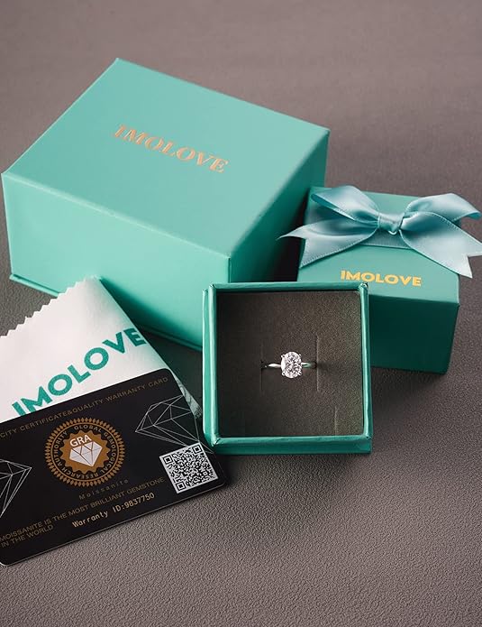 IMOLOVE Solitaire Moissanite Engagement Ring, 1CT D Color VVS1 Clarity, 925 Sterling Silver with 18K White Gold Plated, Ideal Gift for Women
