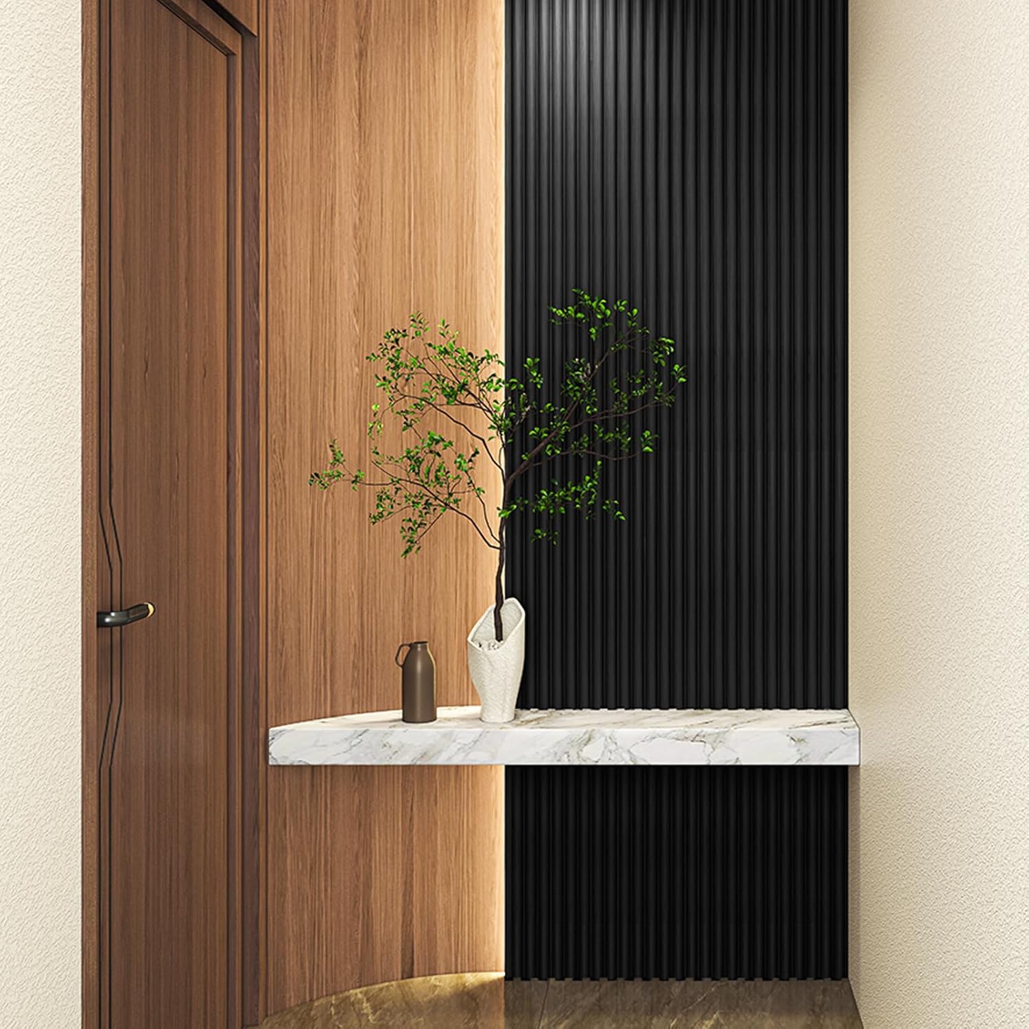 Art3d Fluted Wood Panel for Wall and Ceiling, Beaded Accent molding for Home Decoration, Pack of 4pcs + 1pc End-Trim, Size 108 x 5.7in.- Beaded Black-VerdiqueGarden