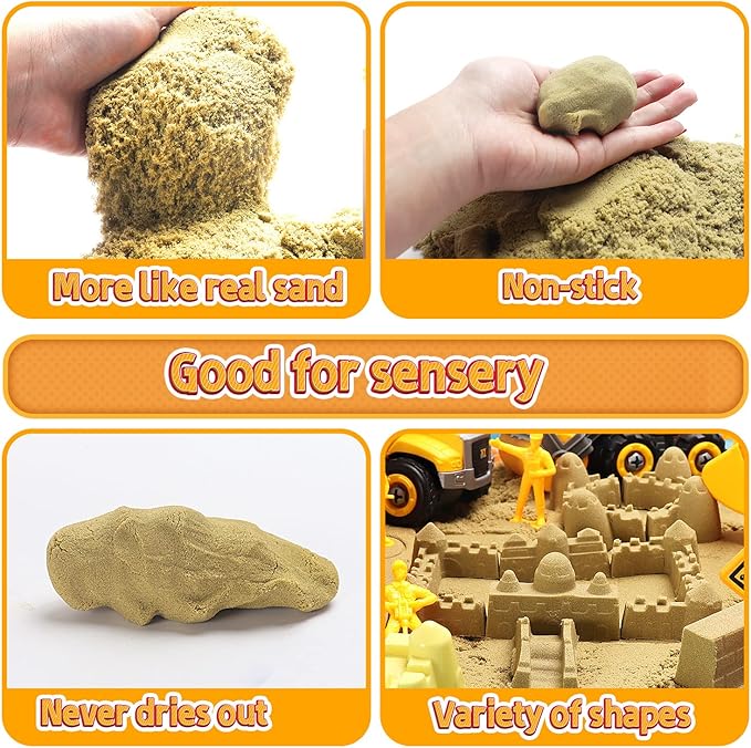 Play Construction Sand Kit,2.2lbs Magic Sand W/4 Large Take Apart Construction Trucks,1 Sandbox,8 Worker Figures and Road Signs,8 Molds,Toys for 2-8 Years Old Boys Girls-VerdiqueGarden