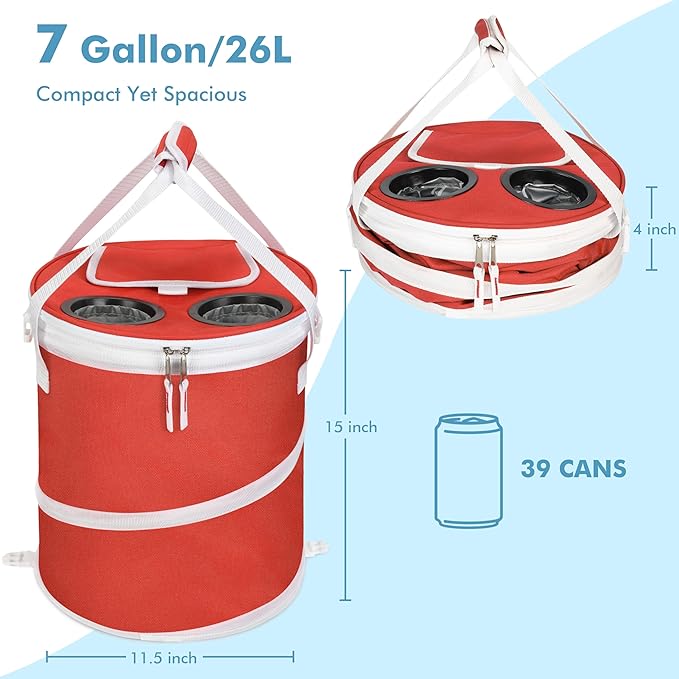 Tirrinia Large Pop-Up Golf Cooler Bag- Insulated Collapsible Cooler with Flat Drink Table for Golf Cart, Lightweight and Portable Ice Beach Cooler for Travel, Fishing, Picnics, Hiking, Camping-VerdiqueGarden