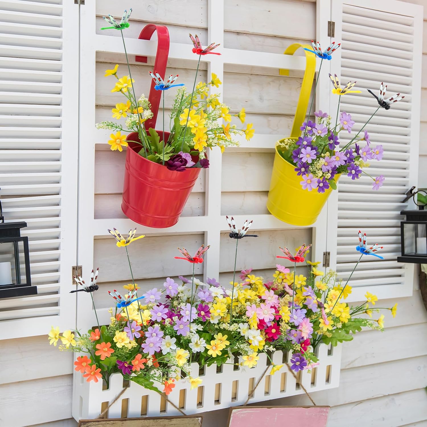 Leinuosen 100 Pcs 2.36" 3D Dragonfly Garden Stakes, Long Dragonfly Stakes Garden Decor Indoor Outdoor Yard Ornaments Flower Pot Patio Decoration(Red, Yellow, Blue, Green, Black)-VerdiqueGarden