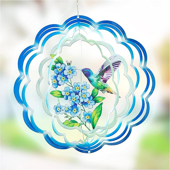 VP Home Floral Hummingbird Wind Spinner - Metal Outdoor Wind Spinners for Yard and Garden Decor - 3D Kinetic Yard Art Hummingbird Sculpture - Vibrant, Weather-Resistant Design - 12 x 15 Inches-VerdiqueGarden
