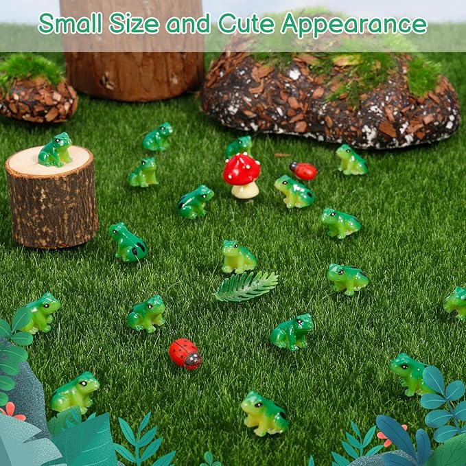 100 Pcs Mini Resin Frogs, Cute Green Frog Tiny Frogs Mini Frogs Figurines Miniature Frogs Animals Figurines Ornament for DIY Crafts Landscape Aquarium Dollhouse Fairy Garden Decor Potted-VerdiqueGarden