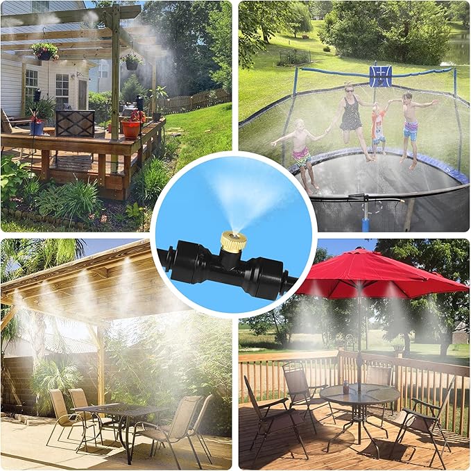 Bonviee Misters for Outside Patio - 75FT Misting Cooling System with 28 Brass Nozzles and 3/4" Adapter, 23M DIY Outdoor Misters Kit for Garden, Greenhouse, and Patio Cooling-VerdiqueGarden