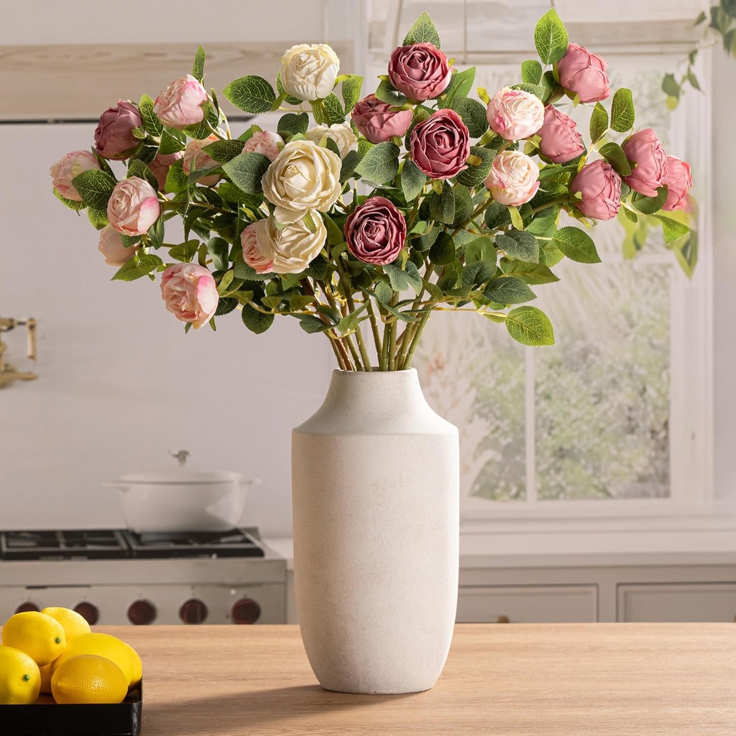 Mitt&Ditt Ceramic Flower Vase, 12.5 inch Tall Off-White Vase, Large Decorative Terracotta Vases, Farmhouse Rustic Pottery Vases for Home Decor, Living Room, Table-VerdiqueGarden