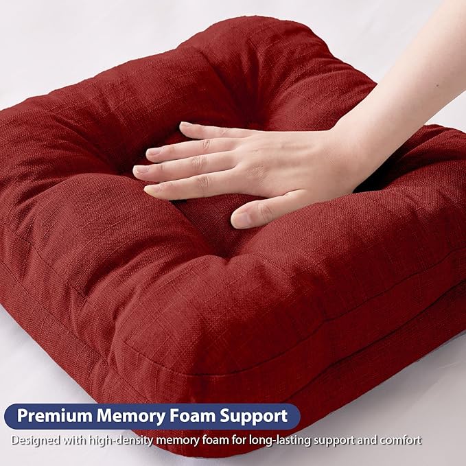 Chair Cushions for Dining Chairs, Dining Chair Cushions, Tufted Indoor Chair Pads with Ties & Non Slip Backing, Seat Cushions for Kitchen Chairs 16.5” x 16.5” x 3.5”, Set of 4, Red-VerdiqueGarden