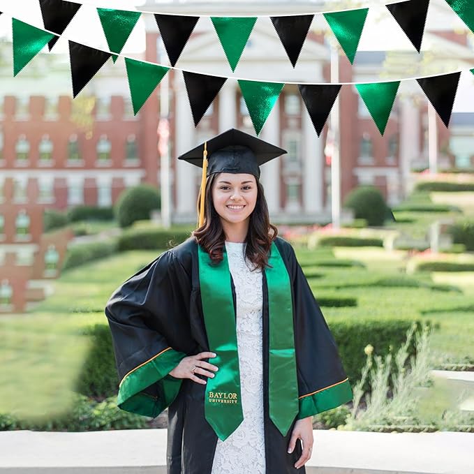 Black Green Party Decorations Metallic Fabric Triangle Pennant Banner Flag Bunting Garland for Video Game Soccer Birthday Graduations Wedding Bachelorette Halloween Outdoor Holiday Party Supplies-VerdiqueGarden