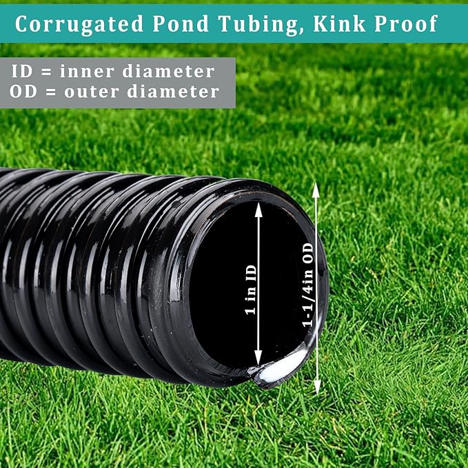 Pond Hose ID 1” × 10ft Black Corrugated Flexible Reinforced PVC Hose Vinyl Tubing for Pond Pump Fountain Garden Waterfall, Non-toxic & Kinkproof, with 2 clamps-VerdiqueGarden