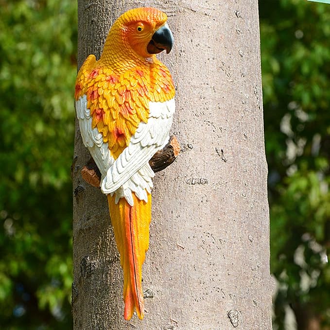 Yellow Bright Resin Parrot Statues and Figurines Home Decorations, Realistic Tropical Parrot Sculpture for Wall Decor, Tree, Patio, Garden, Outdoor Pool Statues DIY Bird Ornament(Yellow)-VerdiqueGarden