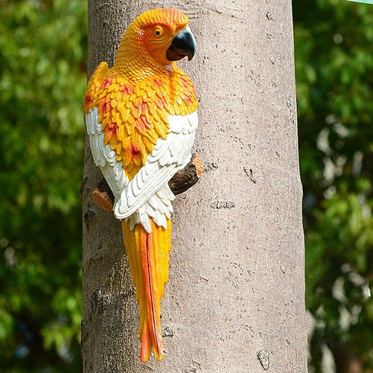 Yellow Bright Resin Parrot Statues and Figurines Home Decorations, Realistic Tropical Parrot Sculpture for Wall Decor, Tree, Patio, Garden, Outdoor Pool Statues DIY Bird Ornament(Yellow)-VerdiqueGarden