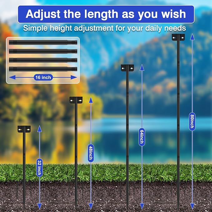 80 Inch Adjustable Bird Feeder Pole,Bird House Pole Suitable for Feeders & Birdhouse,Weather Station,Heavy-Duty Rustproof Design,Enhance Outdoor Decor & Birdwatching Experience-VerdiqueGarden