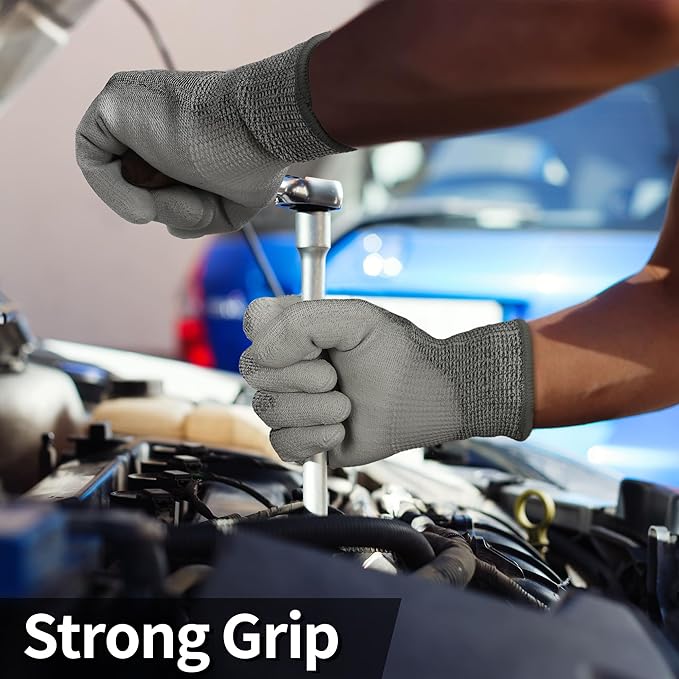 Schwer 12 Pairs ANSI A5 Cut Resistant Work Gloves, Cut Proof Gloves with PU Coating, Used for Metal Fabrication, WoodWorking, Construction, Non Slip, Durable, M, CR3088-VerdiqueGarden