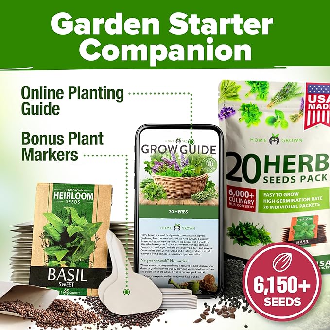 HOME GROWN 20 Herb Seeds for Planting 6,000+ Non-GMO Heirloom Seeds | Extra Large Variety Pack Herb Kit – Indoor Outdoor & Hydroponic | Culinary Seed Set | Grow Your Own Herbs | Gardening Gift-VerdiqueGarden