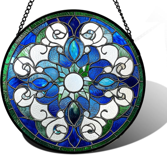 Stained Glass Window Hanging, Boho Style Sun Catchers Diamond Glass Panel Hangings Tiffany Suncatcher Decor for Birthday for Women, Men, Wife, Aunt, and Mom 11.8x11.8 in-VerdiqueGarden