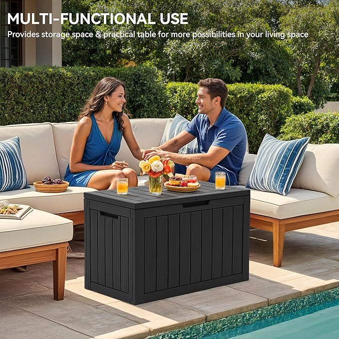 YITAHOME 45 Gallon Deck Box, Outdoor Storage Box for Patio Cushions, Outdoor Tools, Gardening Tools, Sports Equipment, and Throw Pillows, Lockable and Waterproof, Black-VerdiqueGarden