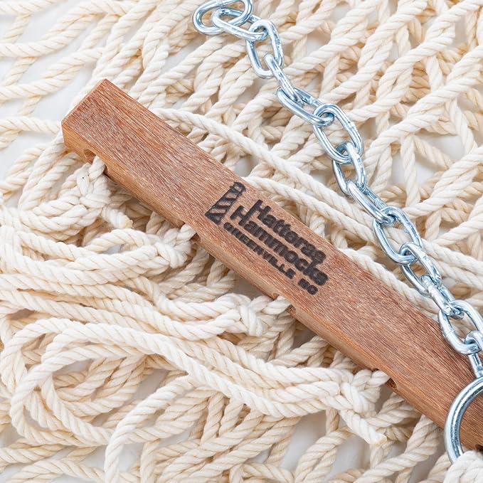 Hatteras Hammocks Deluxe Oatmeal Duracord Rope Hammock with Free Extension Chains & Tree Hooks, Handcrafted in The USA, 450 LB Weight Capacity, 13 ft. x 60 in-VerdiqueGarden