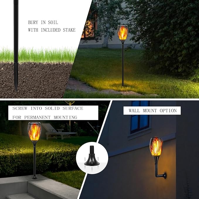 I-SHUNFA 96 LED Outdoor Waterproof Solar Torch Lights with 3 Modes—Flickering Flame, Fade Effect, or Full Brightness! Automatic On/Off Landscape Decorations and Security Lights-VerdiqueGarden