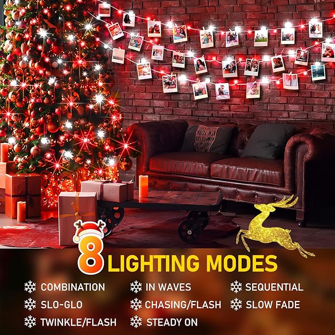 KNONEW 403ft 1000 LED Christmas String Lights Outdoor 8 Modes & Timer Fairy Light Plug in Waterproof for Xmas Yard Tree Wedding Party Holiday Decorations (Red and White)-VerdiqueGarden