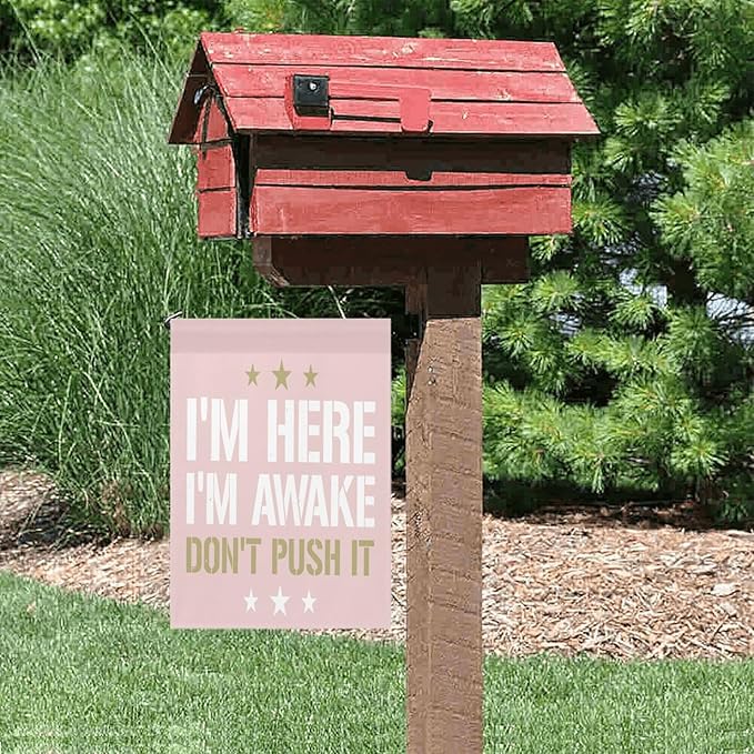 I'm Heres I'm Awakes Don't Pushs It Seasonal Garden Flag 12x18 Double Sided Small Garden Decor Flag for Outdoor Decor-VerdiqueGarden
