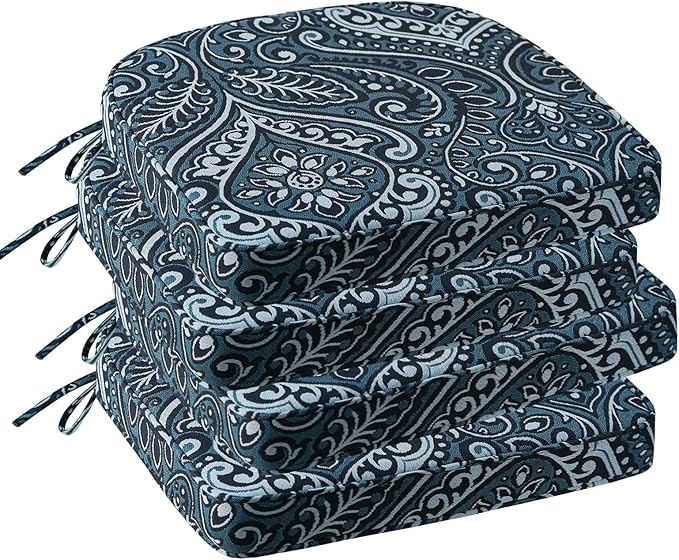 Outdoor Round Corner Seat Cushion, 17"x16"x2", Set of 4, Non Slip Seat Cushion Pads with Removable Cover for Patio Furniture, Garden Yard Lawn, Warm Taupe-VerdiqueGarden