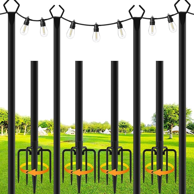 4 Pack String Light Poles,10 Ft Metal Poles with Fork for Outdoor String Lights,Outdoor Light Poles with Fork,Poles/Post/Stand for Outside,Patio,Deck,Backyard,Garden Wedding,Party-VerdiqueGarden