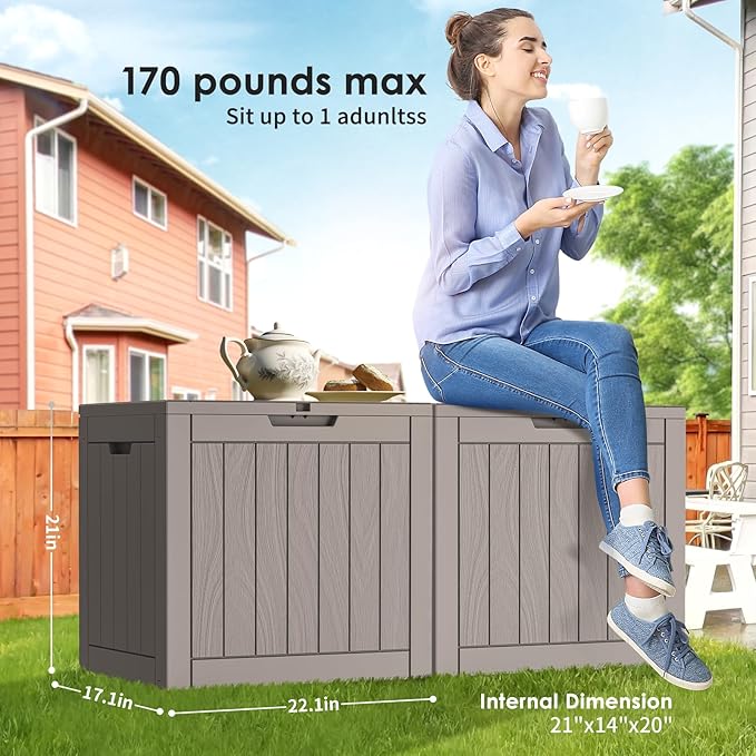 DRATO Deck Boxes, 31 Gallon Outdoor Storage Box for Patio Cushion, Sports Equipment, Garden Tools, Waterproof and UV Resistant, Lockable (Grey)-VerdiqueGarden