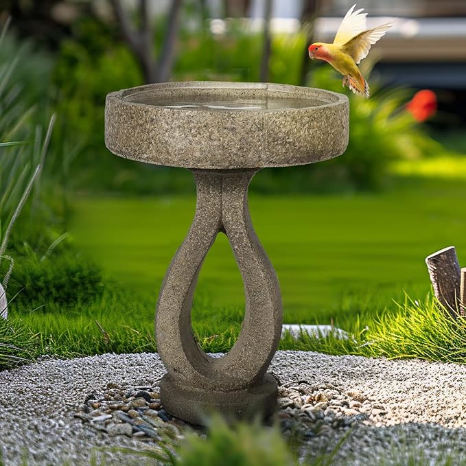 SKYFIRE 21.8”Birdbaths for The Garden Clearance -Concrete Modern Bird Bath for Outside, Yard Statue Decoration for Garden, Patio, Yard, Lawn -15.7”Dia X 21.8”H Contemporary Birdbath with Pedestal-VerdiqueGarden