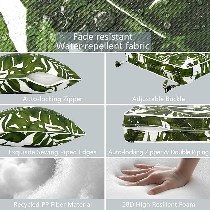 LVTXIII Outdoor/Indoor Deep Seat Cushion Patio Seat and Back Cushion Set All-Weather Replacement Chair Cushion for Chairs Sofa and Coach, 24"x24"x4", Palms Green-VerdiqueGarden