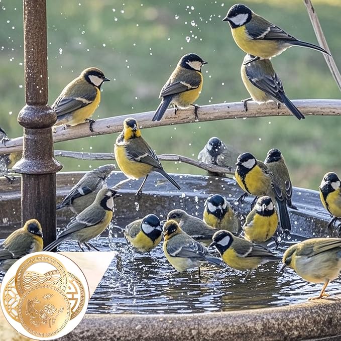 Copper Bird Bath Purification Disk, Water Wiggler for Bird Bath, Bird Bath Copper Disk, 1mm Reinforced 99% Pure Copper Cleaning Disk, Universal Fit for Outdoor Birdbaths, 4 Inch in Diameter (B)-VerdiqueGarden