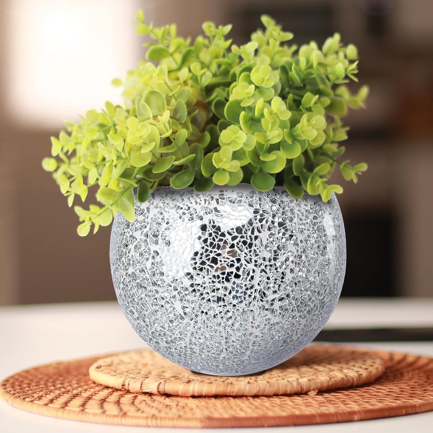 Hanging Planter Mosaic Garden Pot Small Flower Pot for Indoor Plant Disco Ball Hanging Planter with Drainage Sliver-VerdiqueGarden