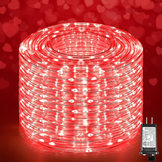 Rope Lights for Outside, 100FT 300 LED Plug in Christmas Lights Outdoor with Waterproof 8 Modes, Connectable String Twinkle Light for Indoor House Patio Garden Pool Wedding Decorations, Red-VerdiqueGarden