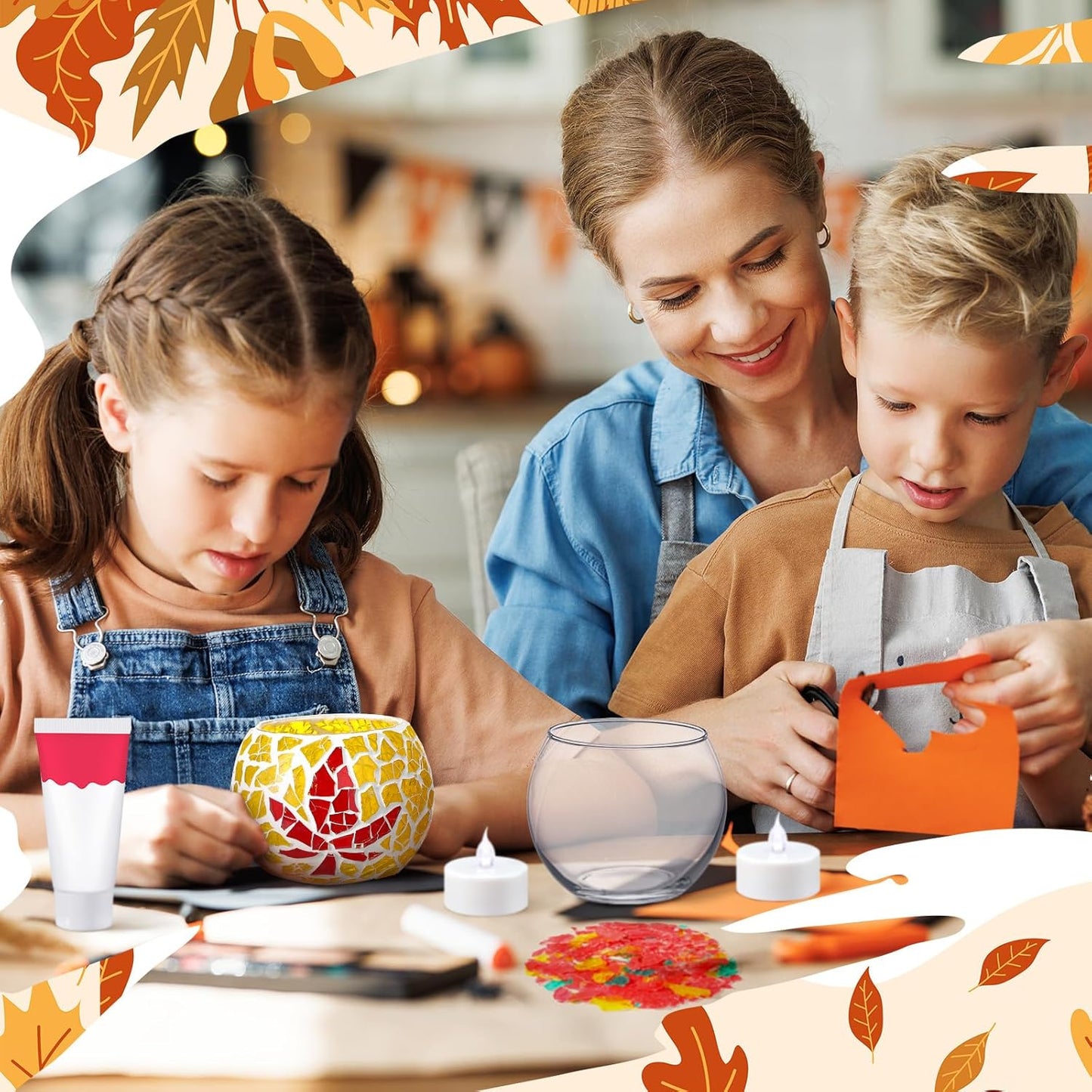 2 Set Glass Mosaic Candle Holder Kit Include Tea Light Holder, Glass Mosaic Tiles DIY Crafts Creativity Handmade Artwork for Adults Home Lighting Decor(Autumn Theme)-VerdiqueGarden