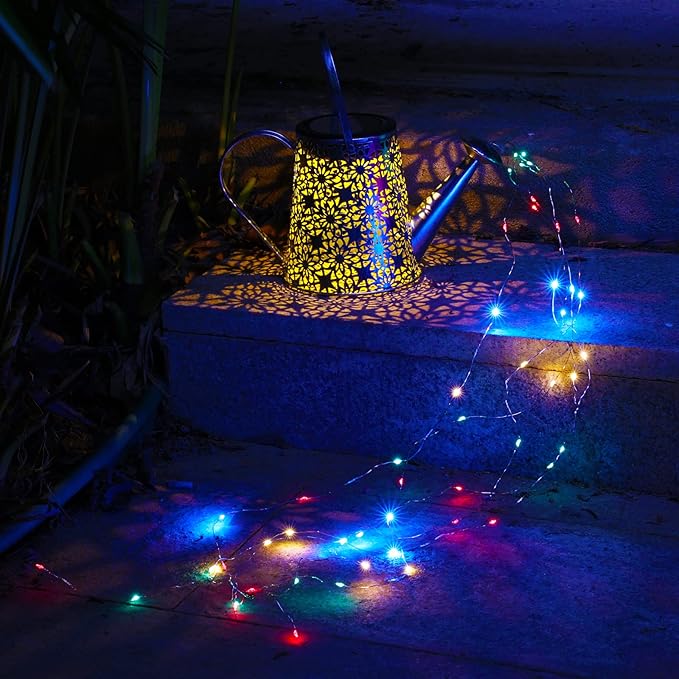 VOOKRY Solar Watering Can Lights, Outdoor Large Hanging Lantern Waterproof, Multicolor Retro Metal Solar Lights for Patio Yard Porch Lawn Garden Christmas Decor Gifts for Mom Women Grandma Birthday-VerdiqueGarden