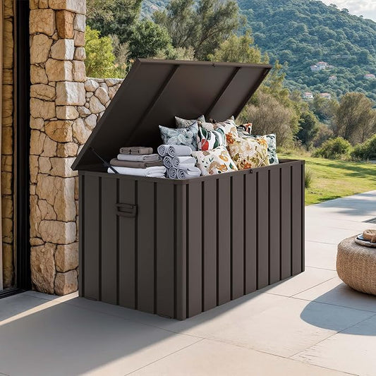 PURPLE LEAF Outdoor Deck Box 160 Gallon Waterproof Lockable Storage Box Container with Lid Deck Organization for Patio Cushions Side Table Pool Accessories Garden Tools, Brown-VerdiqueGarden