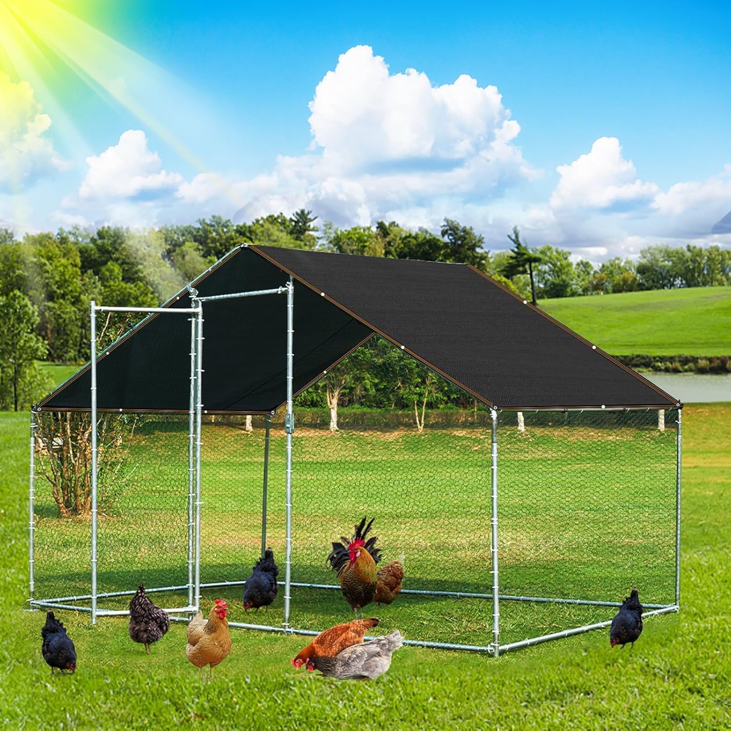 QLOFEI 60-70% Shade Cloth with Grommets, Sunblock Shade Sail Mesh Tarp for Plant Greenhouse, Easy to Hang Neting Cover for Patio Kennel Chicken Coop Lawn Garden, 6x8 FT-VerdiqueGarden