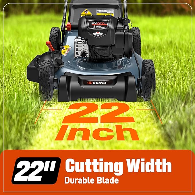 SENIX Gas Lawn Mower, 22" Self Propelled Gas Powered Lawnmower with 163cc B&S 4-Cycle Engine, 3-in-1 Walk-Behind Push Lawn Mower, 6-Position Height Adjustment-VerdiqueGarden