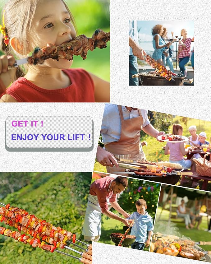 21.5 inch Long Flat Skewers for Kabobs (12 PCS),0.4" Wide 304 Stainless Steel Barbecue Kebab Skewers for Grilling with Wood Handle,Durable for BBQ Metal Kabob Skewer Sticks for Outdoor-VerdiqueGarden