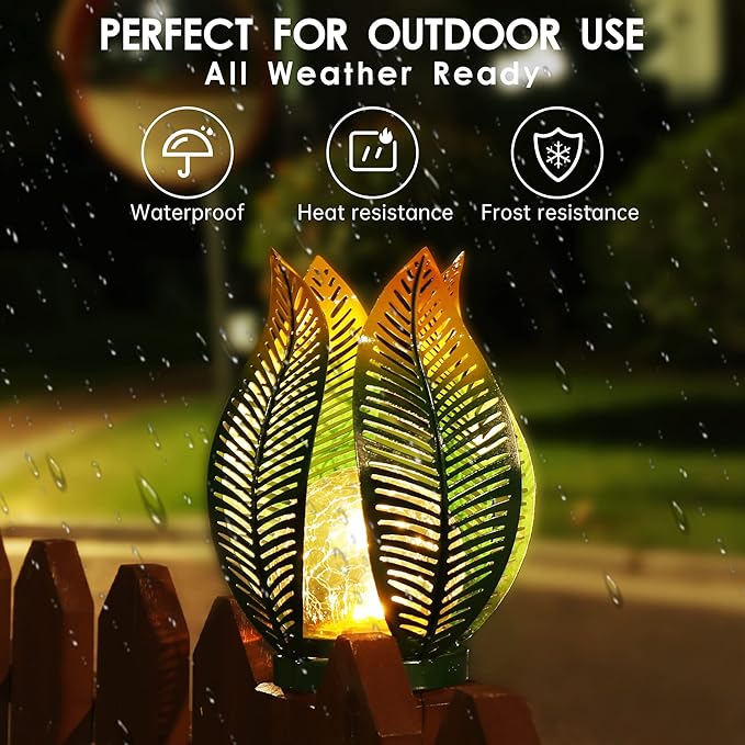 Solar Garden Lights Outdoor Decorations Garden Decor,Crackle Globe Glass,Gardening Gifts Waterproof Solar Lights for Outdoor Decor Patio,Lawn,Balcony,Porch,Yard Art-VerdiqueGarden