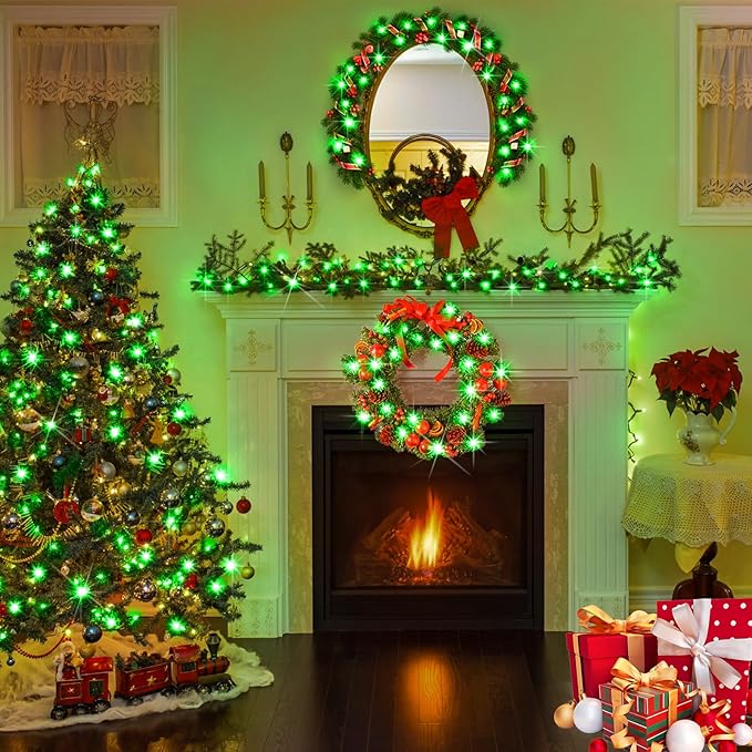 KNONEW Outdoor Christmas Lights 300 LED 99ft String Lights 8 Modes & Memory Fairy Light Plug in Waterproof LED String Lights for Xmas Yard Tree Wedding Party Holiday Decorations(Green)-VerdiqueGarden