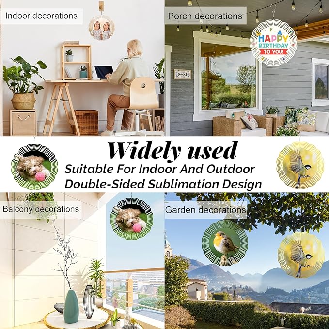 Remiawy Sublimation Wind Spinner Blanks, 6 Pack 10 Inch 3D Aluminum Metal Hanging Wind Spinners Sublimation Blanks Kinetic Sculpture DIY Crafts for Yard Garden Indoor Outdoor Porch Decoration Round-VerdiqueGarden