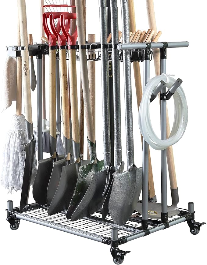 Heavy duty garden tool organizer garage storage holder storage large long farming tools lawn tool metal rack shovel and rake organizer-VerdiqueGarden
