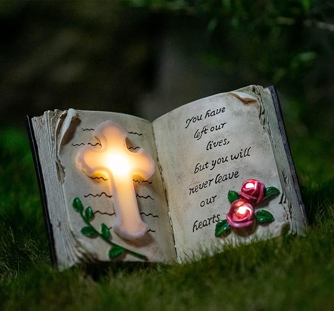 Outdoor Solar Bible Cross Garden Stakes Lights, Waterproof Memorial Grave Decorations Gifts for Cemetery Outdoors Lawn Yard Home Patio Decor-VerdiqueGarden