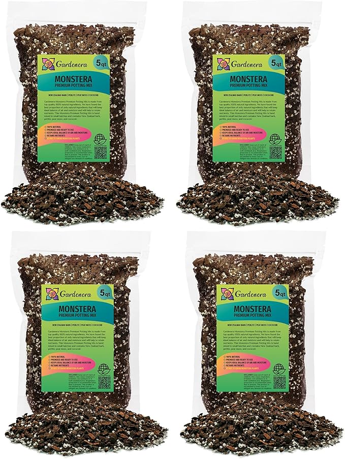 Premium Monstera Potting Soil - 20 Quart - Quick Drain Potting Soil for Growing and Repotting Monstera Deliciosa/Swiss Cheese Plant (4 Bags of 5 Quart)-VerdiqueGarden